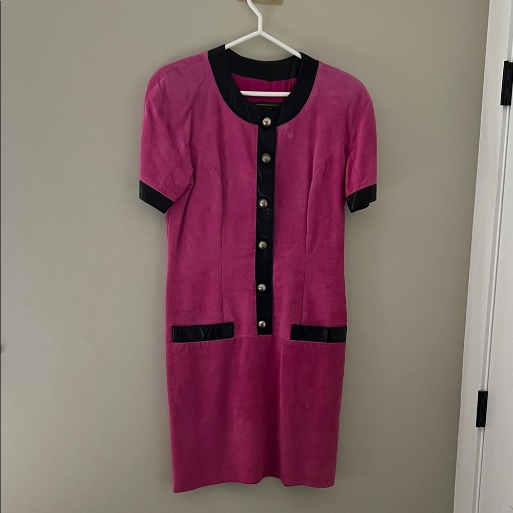 Danier Fuchsia and Black Button-Down Mini Dress